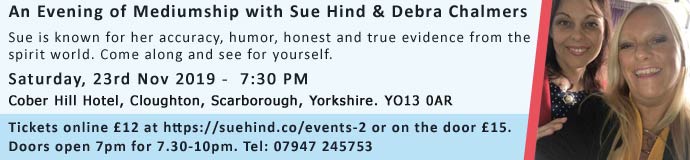 An Evening of Mediumship with Sue Hind & Debra Chalmers An Evening of Mediumship with Sue Hind & Debra Chalmers